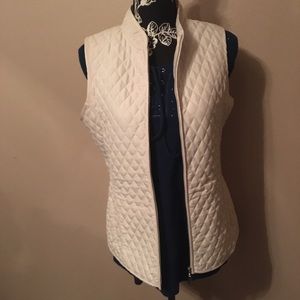 🎁2/$12 JANE ASHLEY SM CREAM FULL ZIP  THIN DIAMOND QUILT 2 POCKET VEST
